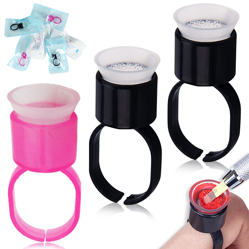 Eyelash Extension Permanent - 50/100PCS Tattoo Ink Ring Cups Microblading